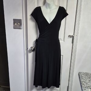 Classic Black Faux Wrap Dress - Women